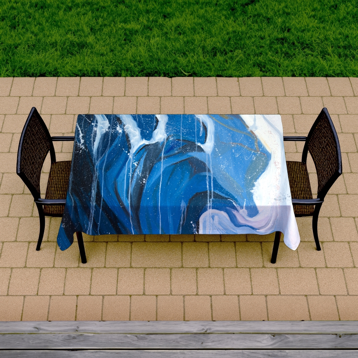 Picture of Begin Home Decor C1TCLRGETVG6I5 58 x 102 in. Abstract Wave Tablecloth - Modern Sea Indoor & Outdoor Decor
