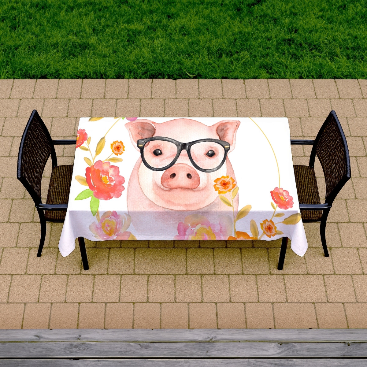 Picture of Begin Home Decor C1TCLRGESKR57E 58 x 102 in. Happy Little Pig Farm Animals Tablecloth - Kids Room Decor