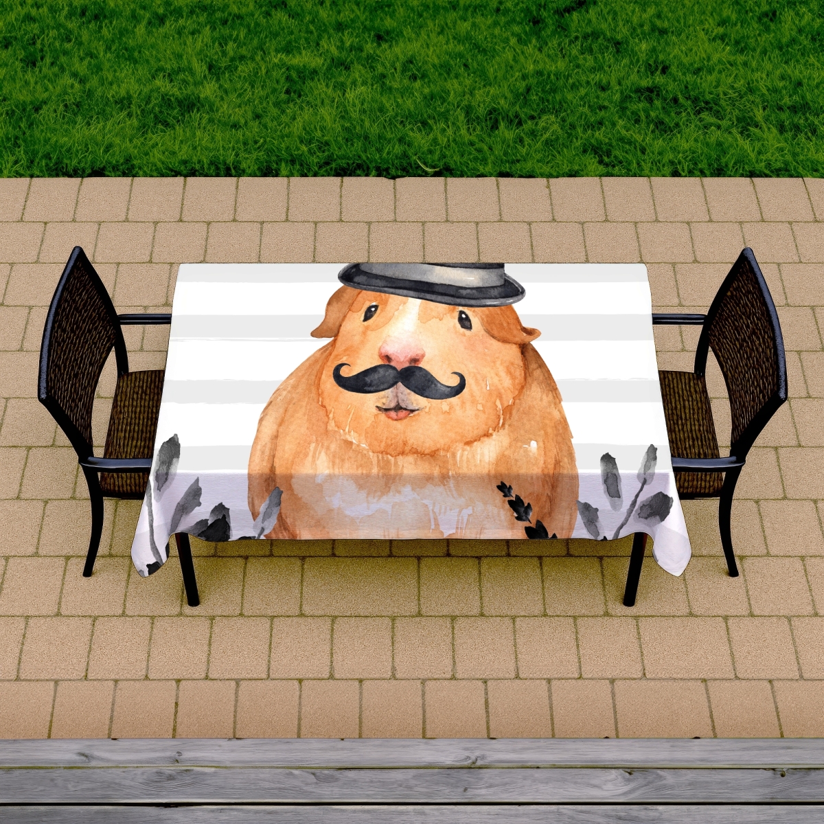 Picture of Begin Home Decor C1TCLRGEOGMBMP 58 x 102 in. Guinea Pig Detective Tablecloth - Brown Pets Decor - Indoor & Outdoor