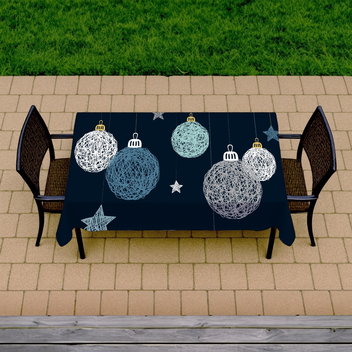 Picture of Begin Home Decor C1TCLRGESS08A3 58 x 102 in. Christmas Ball Vector Tablecloth - Indoor & Outdoor Home Decor