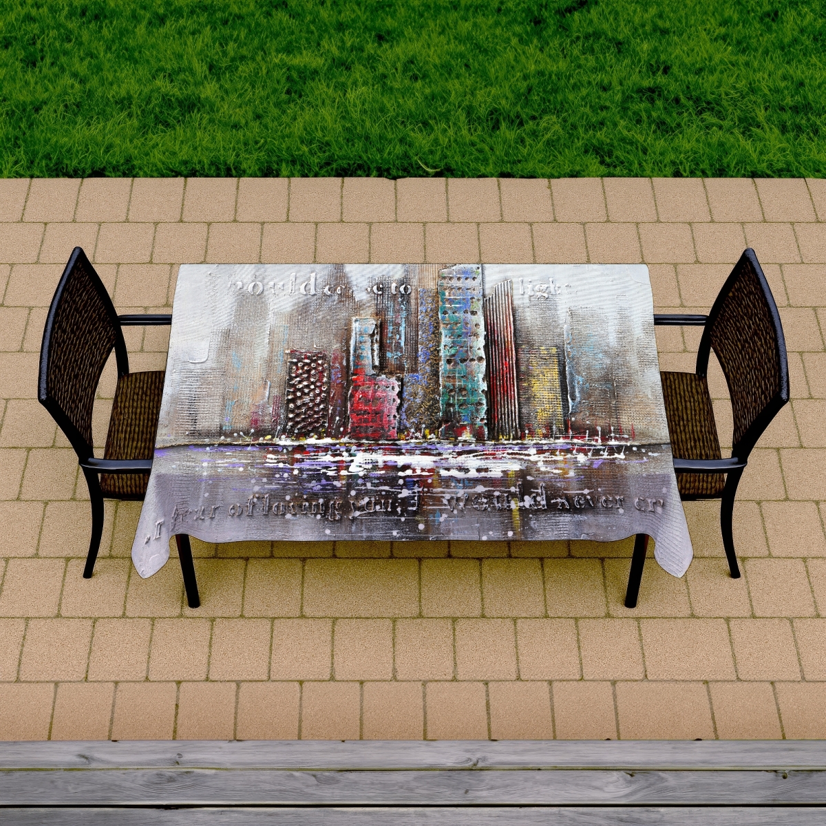 Picture of Begin Home Decor C1TCLRGESYNEV0 58 x 102 in. Cityscape Typography Tablecloth - Gray Indoor & Outdoor Decor