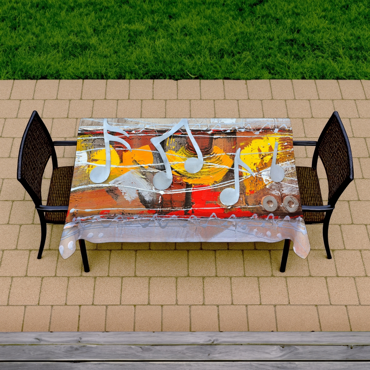 Picture of Begin Home Decor C1TCLRGEXUOOVQ 58 x 102 in. Harmony Musical Gray Shapes Tablecloth - Indoor & Outdoor Decor