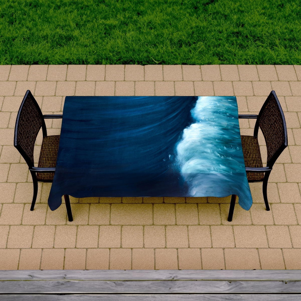 Picture of Begin Home Decor C1TCLRGEZE5Y28 58 x 102 in. Wave Coastal Tablecloth - Indoor & Outdoor Home Decor