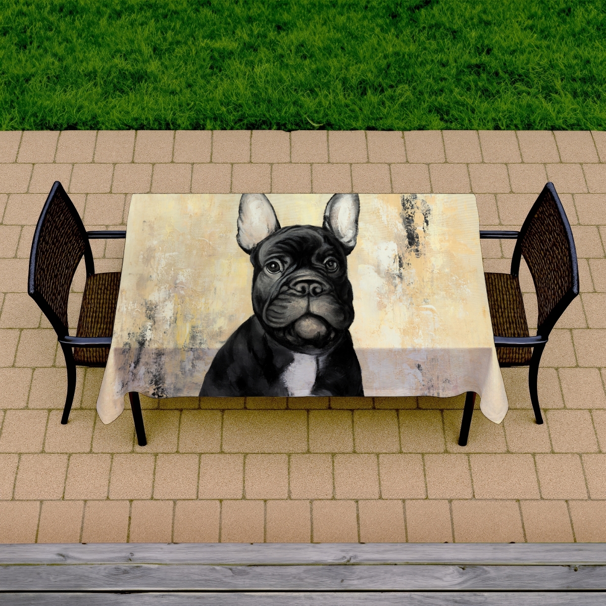 Picture of Begin Home Decor C1TCLRGE28GFWJ 58 x 102 in. French Bulldog Tablecloth - Black Animal Pet Decor Indoor & Outdoor