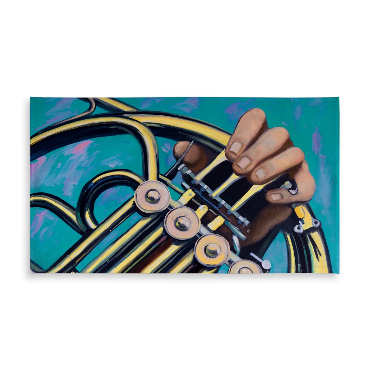 Picture of Begin Home Decor C1TCLRGELAMCYN 58 x 102 in. Yellow Modern Tablecloth - Musician with French Horn Design