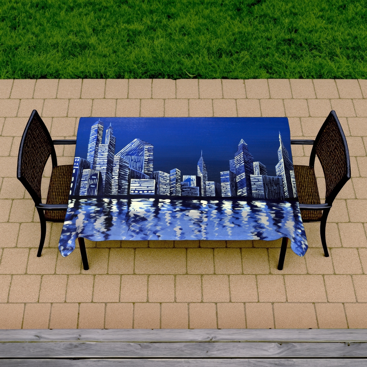 Picture of Begin Home Decor C1TCLRGEUGYPTO 58 x 102 in. Blue Skyline Tablecloth - Indoor & Outdoor Home Decor