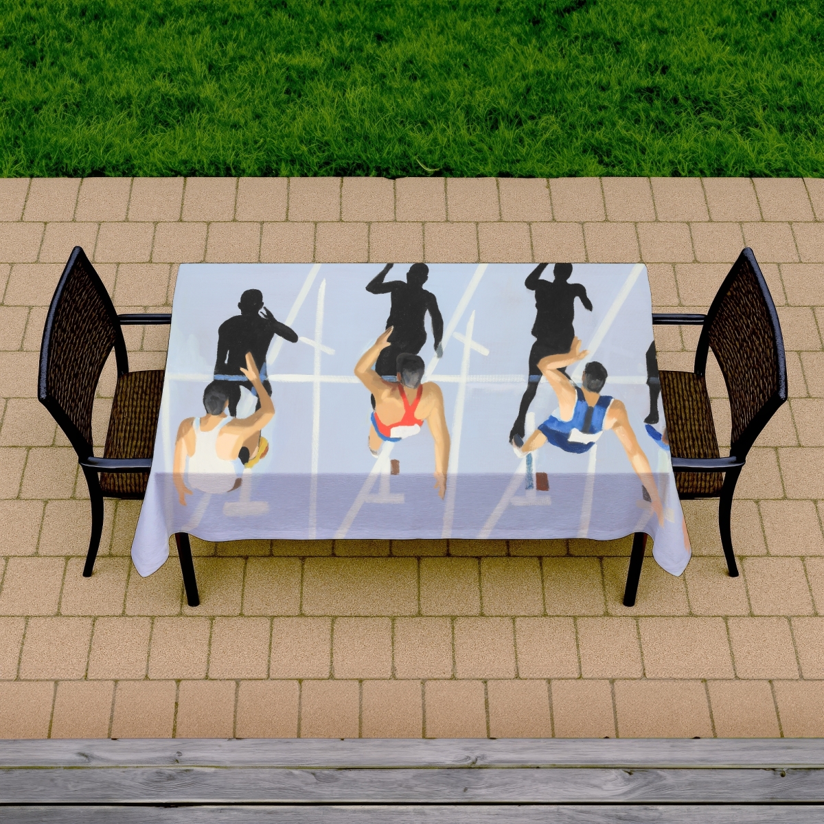 Picture of Begin Home Decor C1TCLRGETXDIBA 58 x 102 in. Illustrative Sports Games Blue Tablecloth - on Your Marks Decor