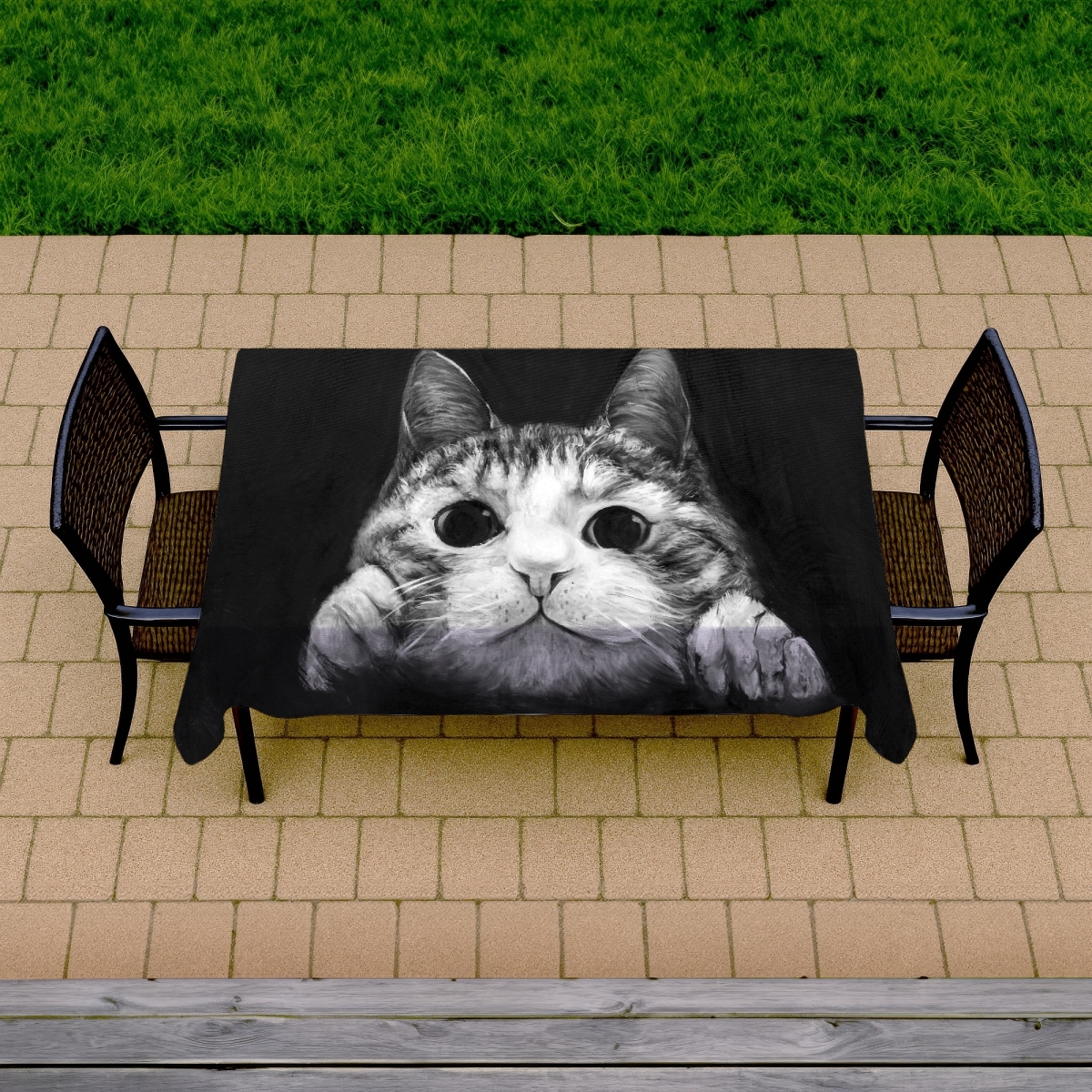 Picture of Begin Home Decor C1TCLRGEU5IZ33 58 x 102 in. Curious Cat Tablecloth - Indoor & Outdoor Pet Decor for Livingroom