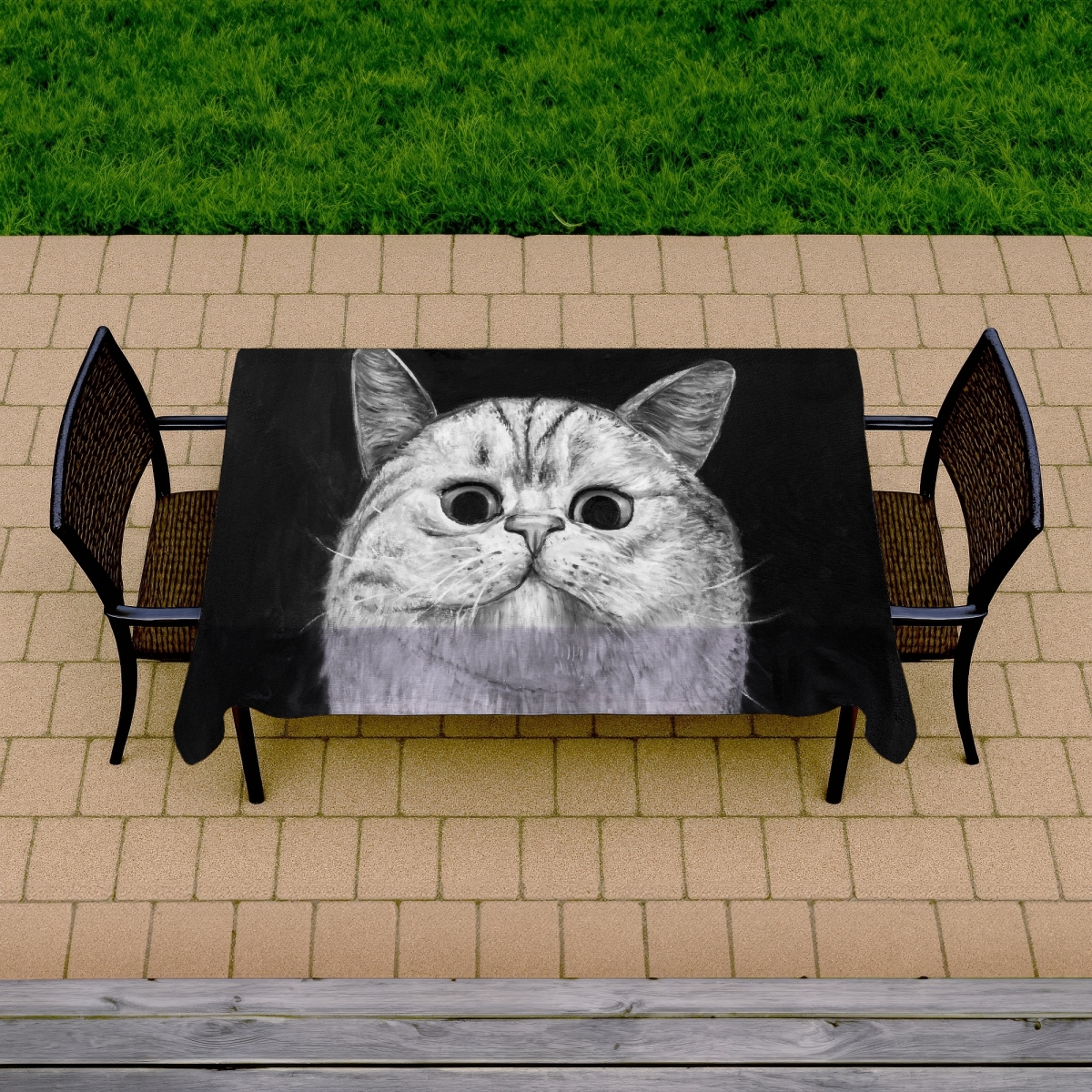 Picture of Begin Home Decor C1TCLRGEV0E6VS 58 x 102 in. Watching Cat Tablecloth - White Indoor & Outdoor Home Decor