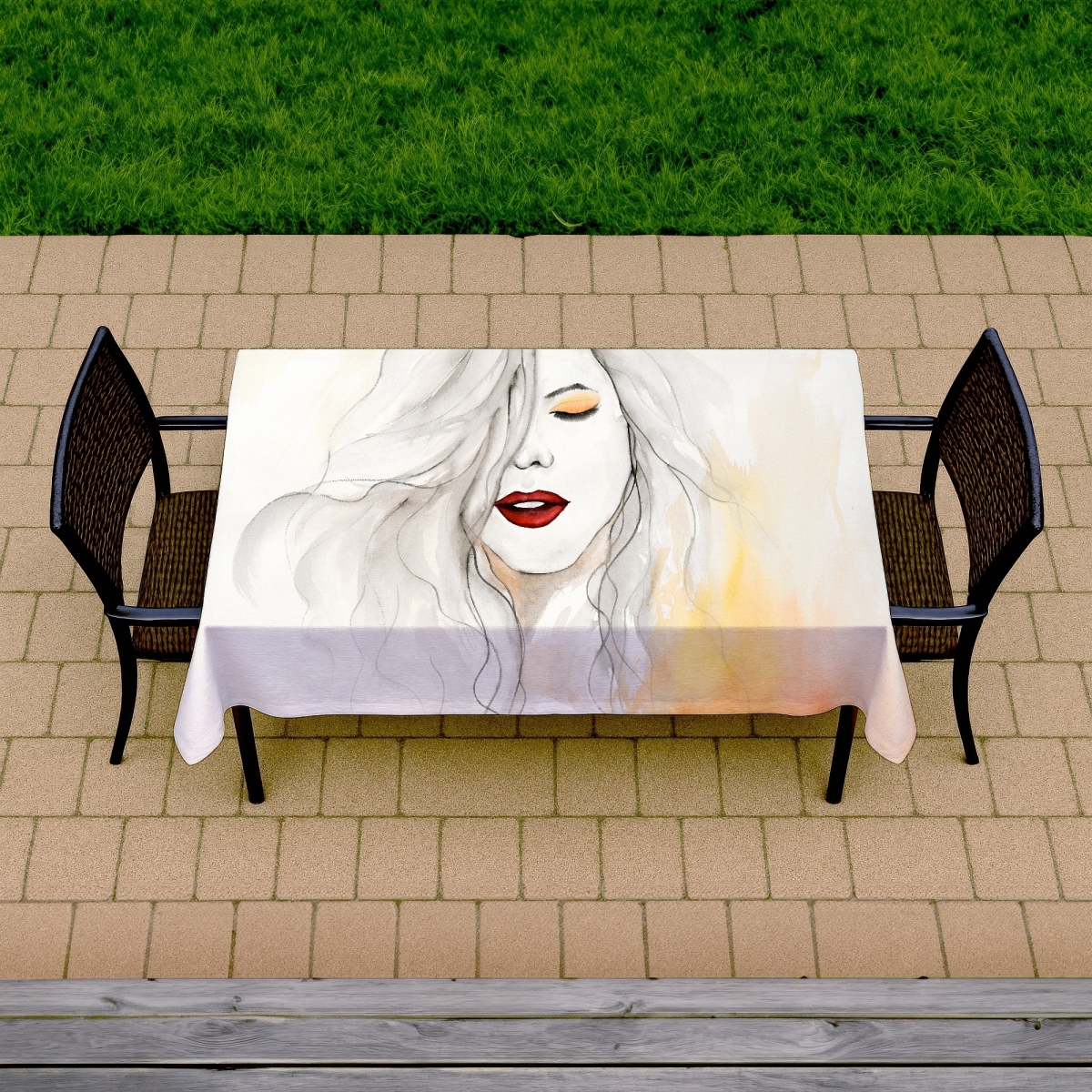 Picture of Begin Home Decor C1TCLRGEUAHGGP 58 x 102 in. Romantic Orange Beauty Tablecloth - Woman with Red Lips Decor