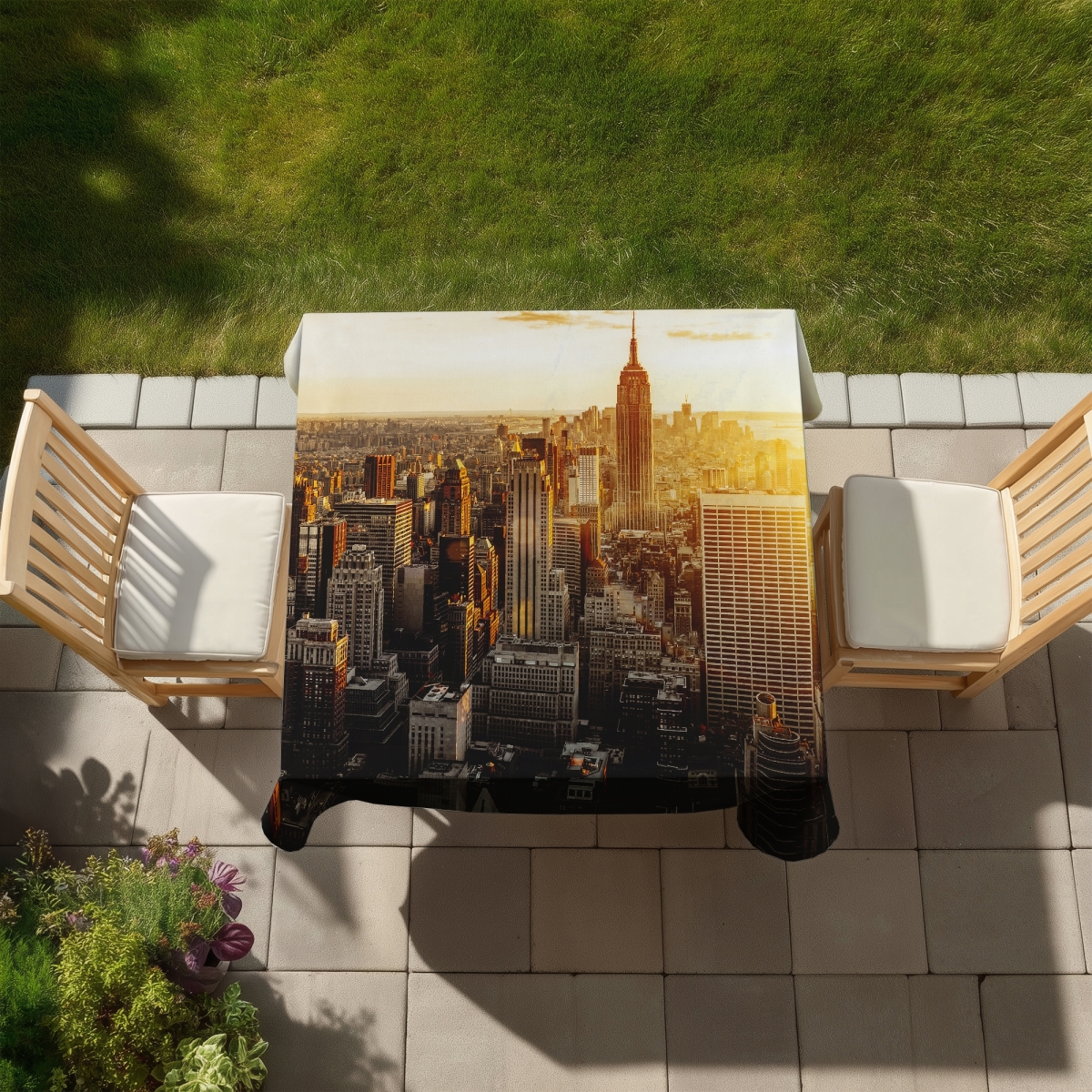Picture of Begin Home Decor C1TC5858Z8ILKU 58 x 58 in. York City Sunset Tablecloth - Indoor Outdoor Home Decor