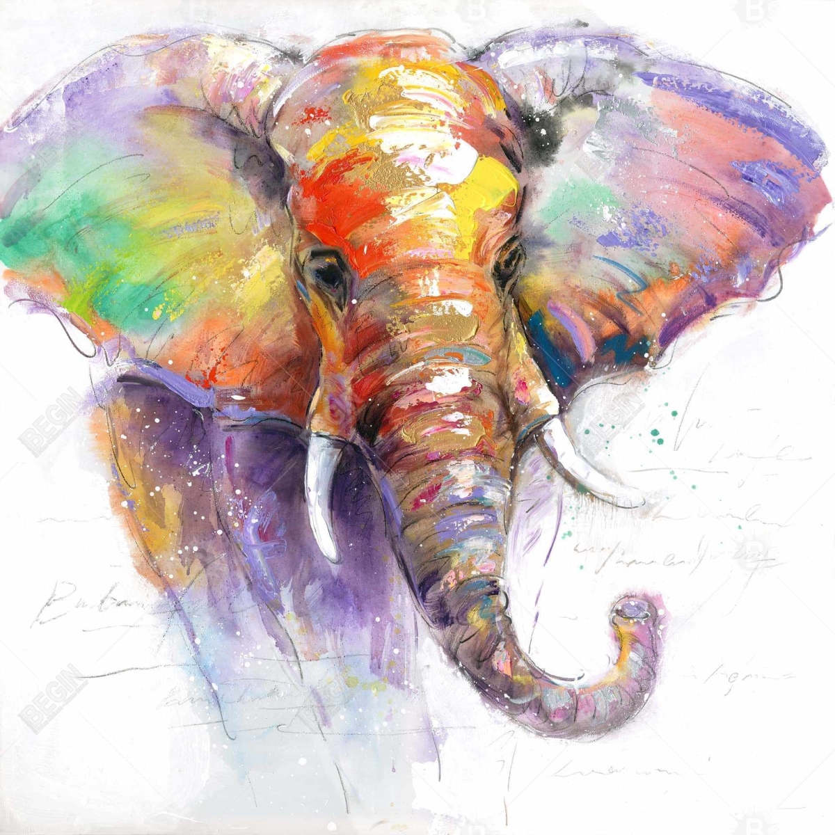 Picture of Begin Home Decor C1TC58582GKXDQ 58 x 58 in. Colorful Elephant Tablecloth - African Animals Home Decor