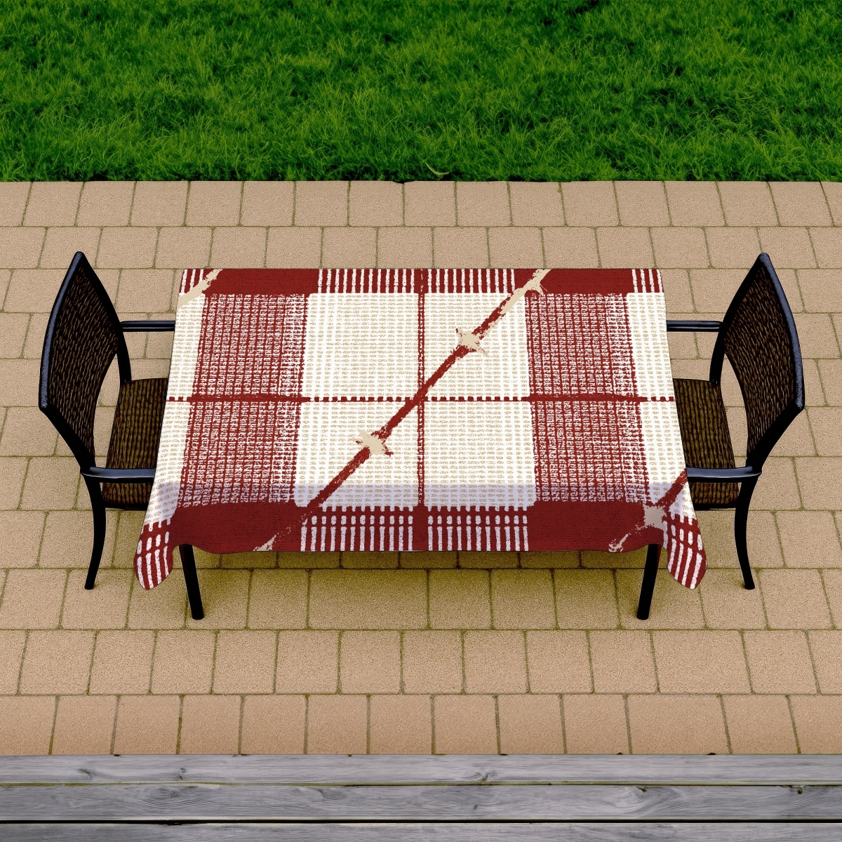 Picture of Begin Home Decor C1TCLRGE1X78HB 58 x 102 in. Red Square Pattern Tablecloth - Indoor & Outdoor Home Decor