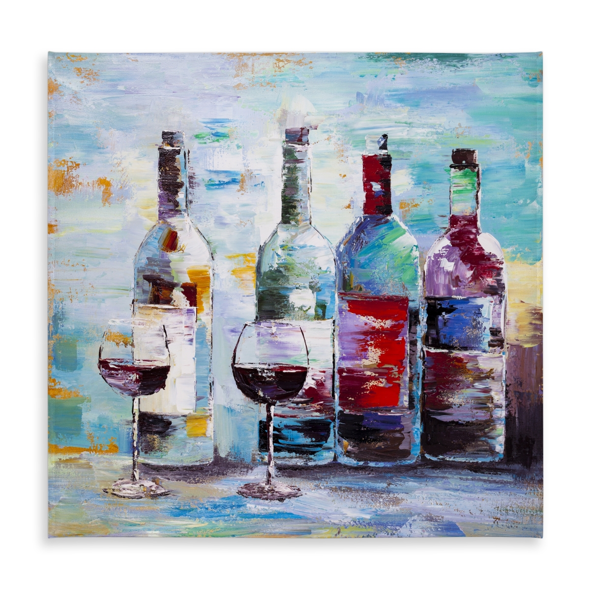 Picture of Begin Home Decor C1TC5858WP2NPQ 58 x 58 in. Contemporary Four Bottles of Wine Tablecloth - Indoor & Outdoor