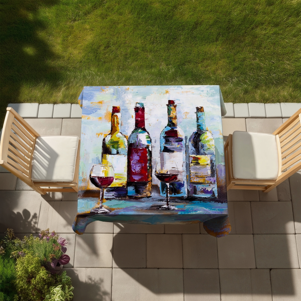 Picture of Begin Home Decor C1TC5858L979D3 58 x 58 in. Wine Tasting Tablecloth - Object Blue Kitchen Home Decor