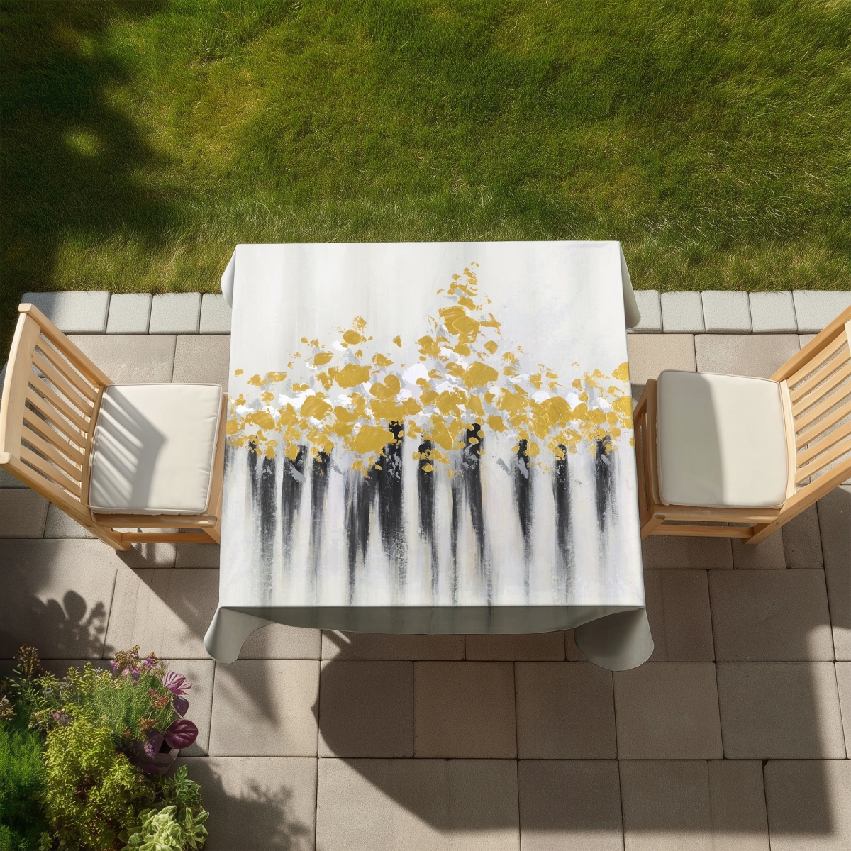 Picture of Begin Home Decor C1TC5858OBCOWC 58 x 58 in. Modern Gray Tablecloth - Gold Abstract Flowers - Home Decor