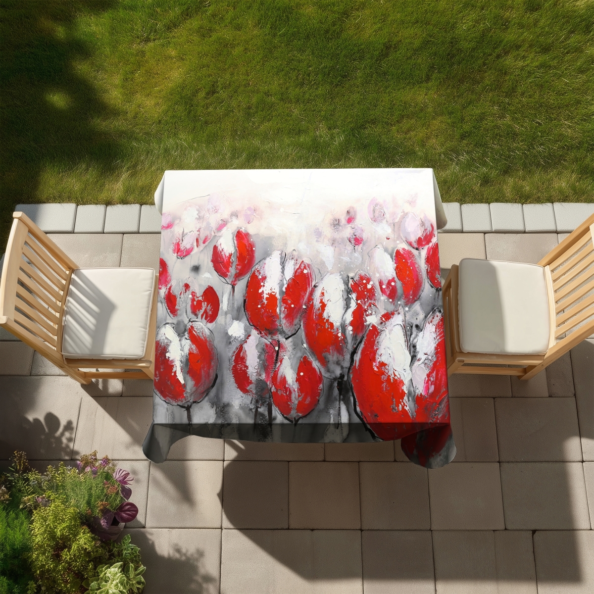 Picture of Begin Home Decor C1TC5858F9QECW 58 x 58 in. Abstract Red Tulips Tablecloth - Indoor Outdoor Home Decor