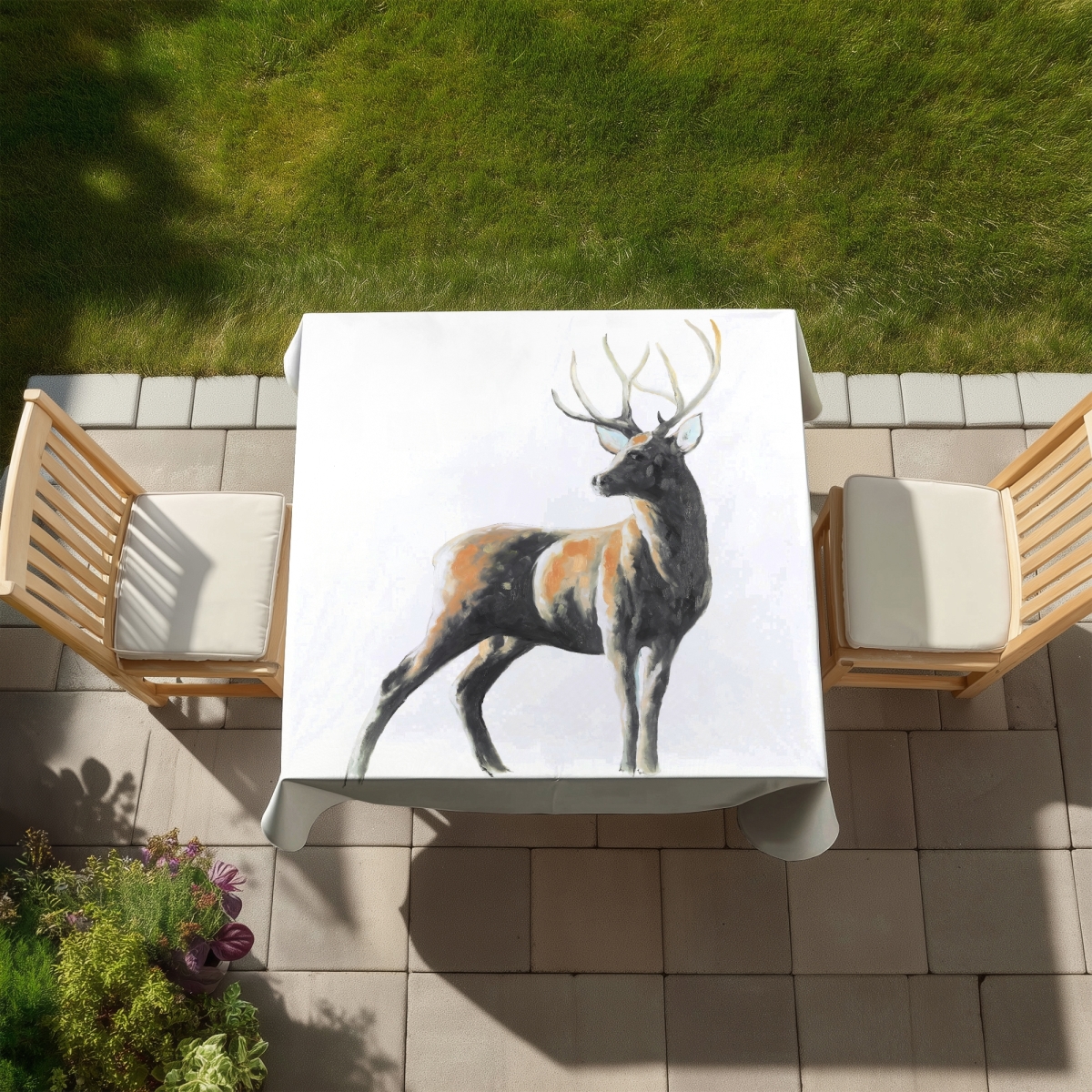 Picture of Begin Home Decor C1TC5858KKZEQE 58 x 58 in. Abstract Deer Animal Tablecloth - Indoor & Outdoor Brown Decor