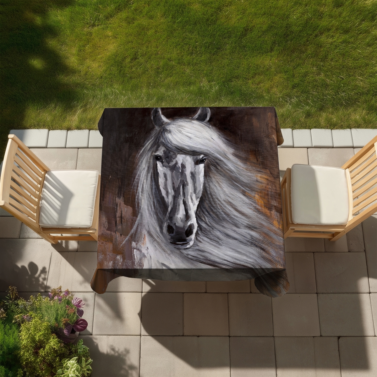 Picture of Begin Home Decor C1TC58580Y0BMA 58 x 58 in. Proud White Horse Tablecloth - Farm Animal Decor for Home