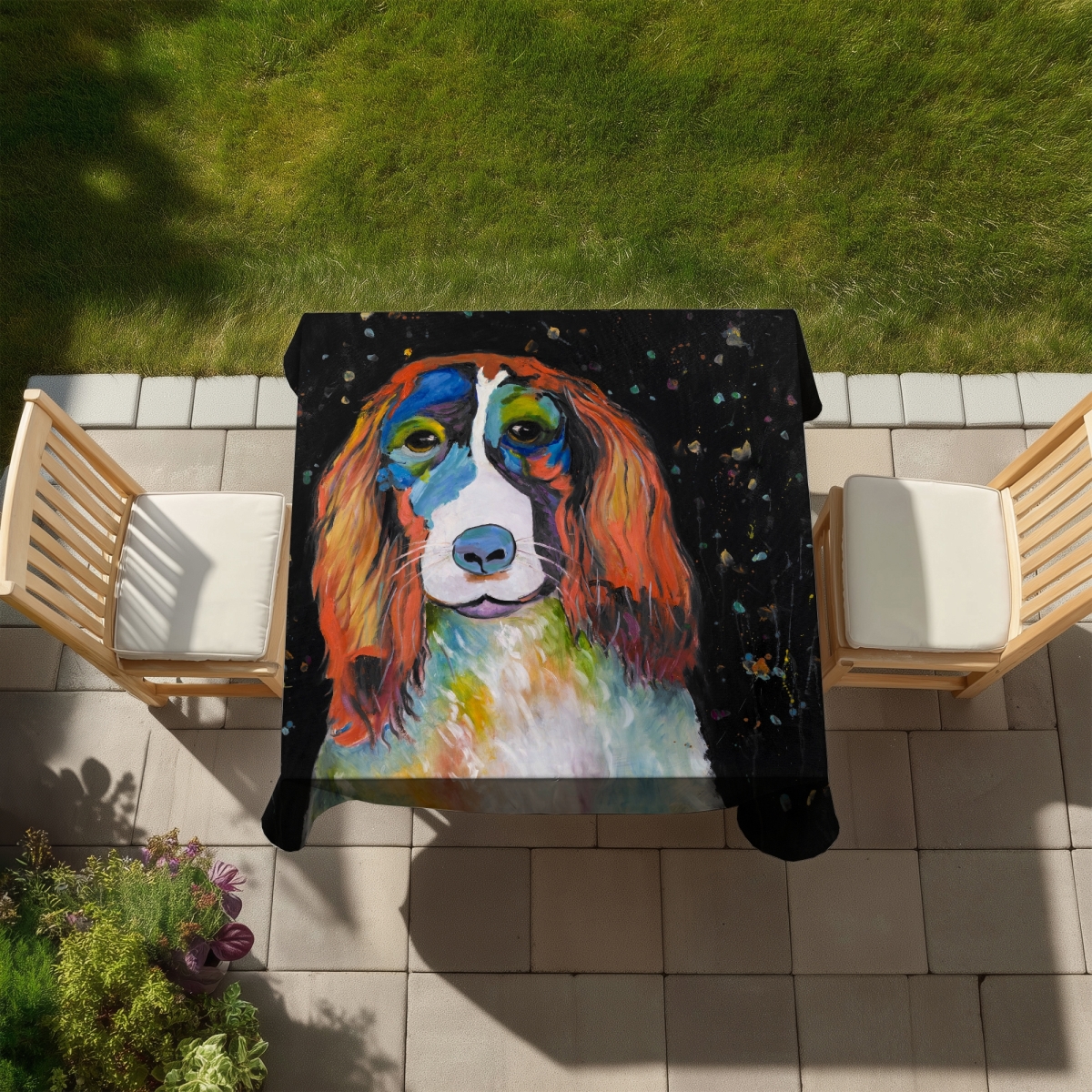 Picture of Begin Home Decor C1TC58587MWFDI 58 x 58 in. Colorful Dog Tablecloth - Indoor & Outdoor Decor for Pet Lovers