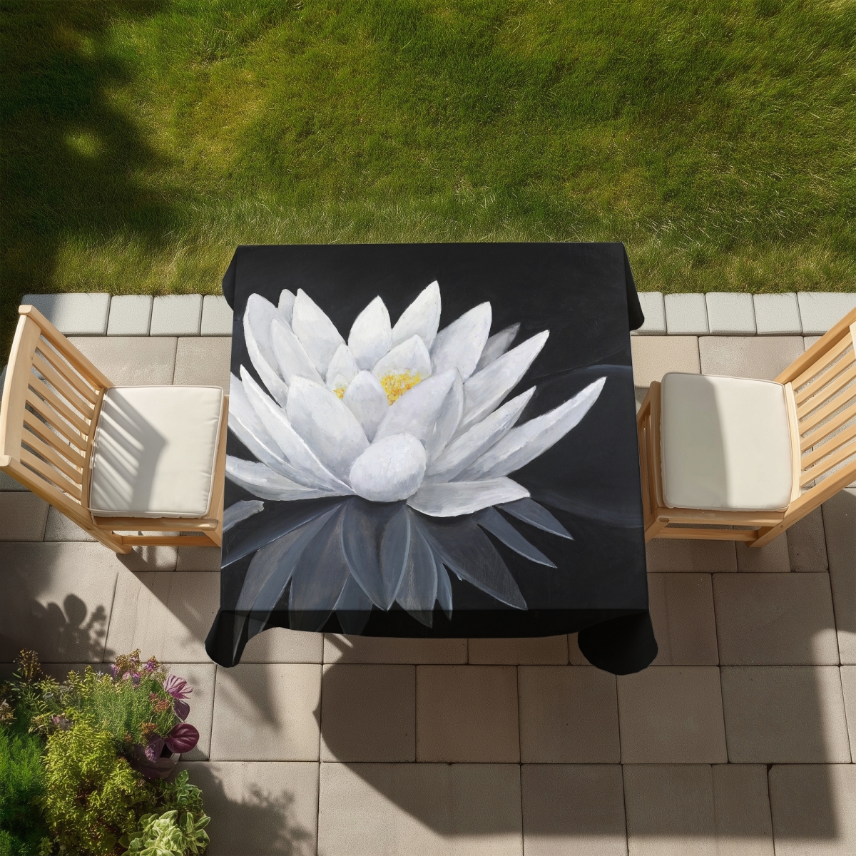 Picture of Begin Home Decor C1TC5858EZ6K9S 58 x 58 in. Lotus Flower Reflection Tablecloth - Indoor & Outdoor Decor