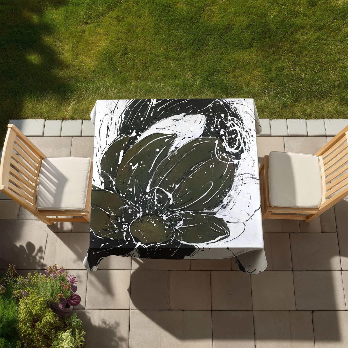 Picture of Begin Home Decor C1TC5858KS8TZJ 58 x 58 in. White Floral Tablecloth - Abstract Flower Design - Indoor & Outdoor