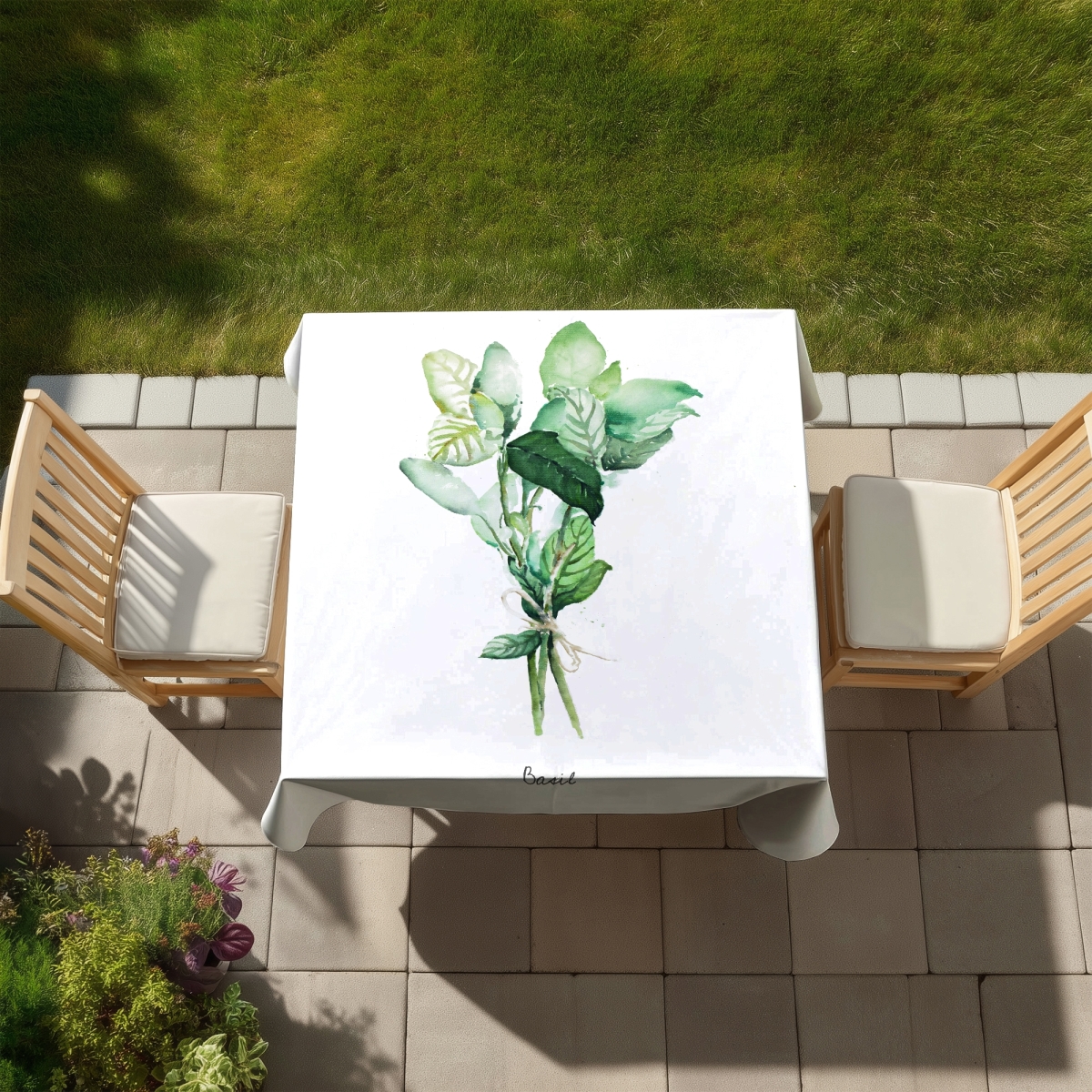 Picture of Begin Home Decor C1TC585847LA20 58 x 58 in. Tied Up Basil Leaves Tablecloth - Indoor & Outdoor Home Decor