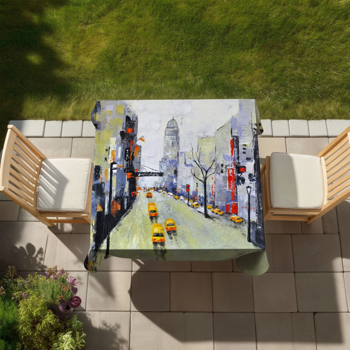 Picture of Begin Home Decor C1TC585892YD17 58 x 58 in. Contemporary Cities Blue Tablecloth - Gray Street Home Decor