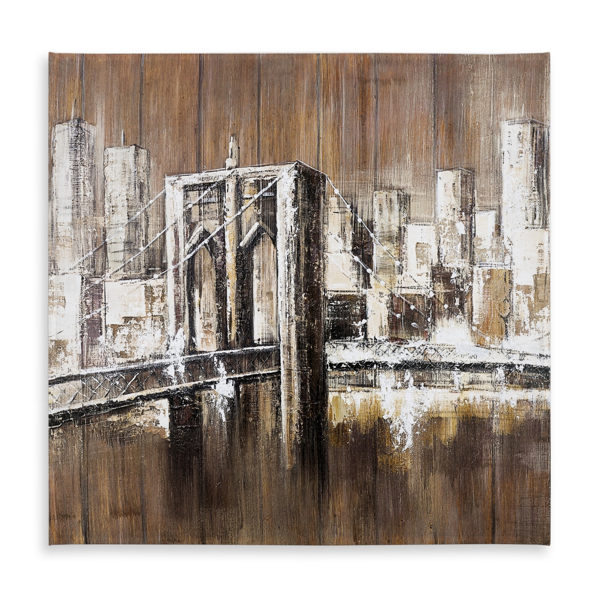 Picture of Begin Home Decor C1TC58588WNB4S 58 x 58 in. Aged Finish Brooklyn Bridge Tablecloth - Brown Industrial Decor