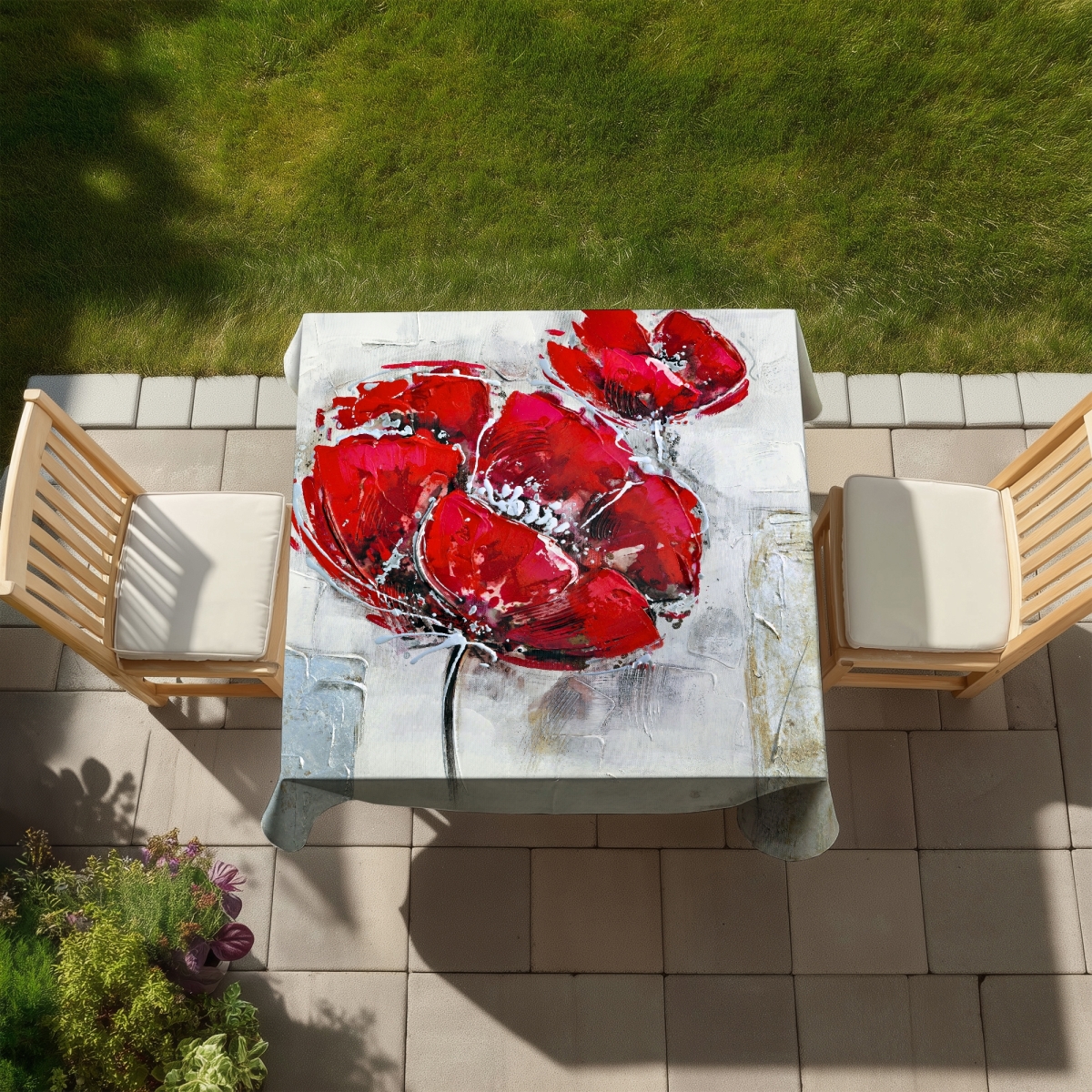 Picture of Begin Home Decor C1TC5858Y5CH24 58 x 58 in. Modern White Botanical Tablecloth - Red Floral Home Decor