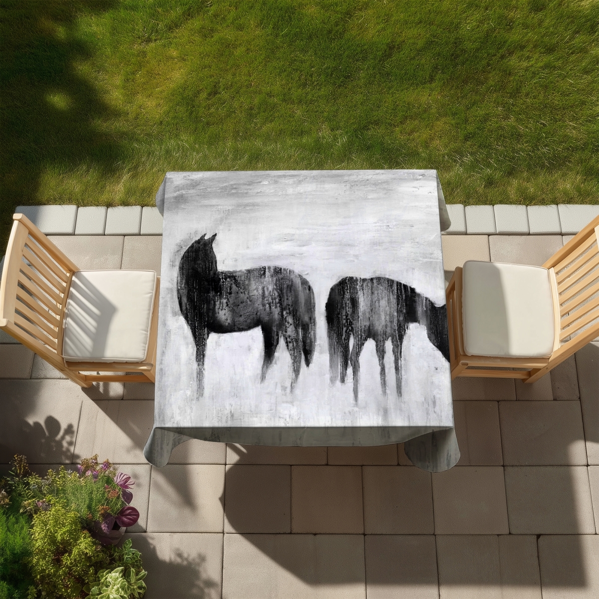 Picture of Begin Home Decor C1TC5858MM4SMQ 58 x 58 in. Contemporary White Tablecloth-Horses Silhouettes Home Decor