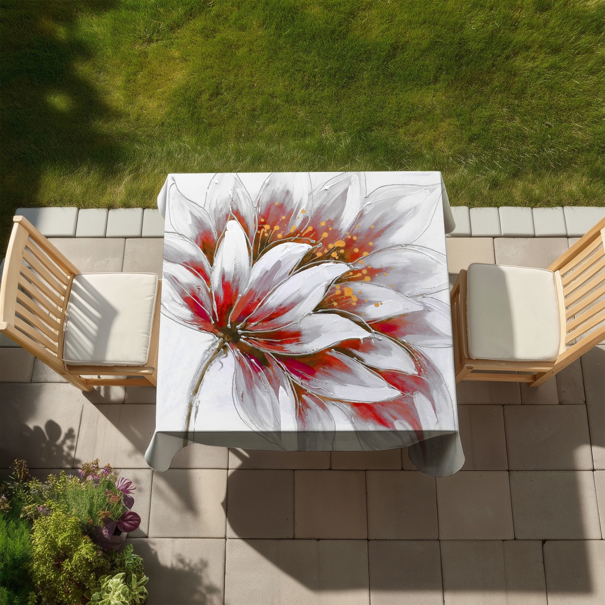 Picture of Begin Home Decor C1TC58583TWJ4J 58 x 58 in. Red Flower Gold Center Tablecloth - Indoor & Outdoor Home Decor