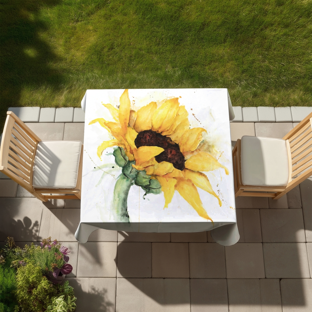 Picture of Begin Home Decor C1TC5858UA05FW 58 x 58 in. Rustic Sunflower Tablecloth - Indoor & Outdoor Home Decor