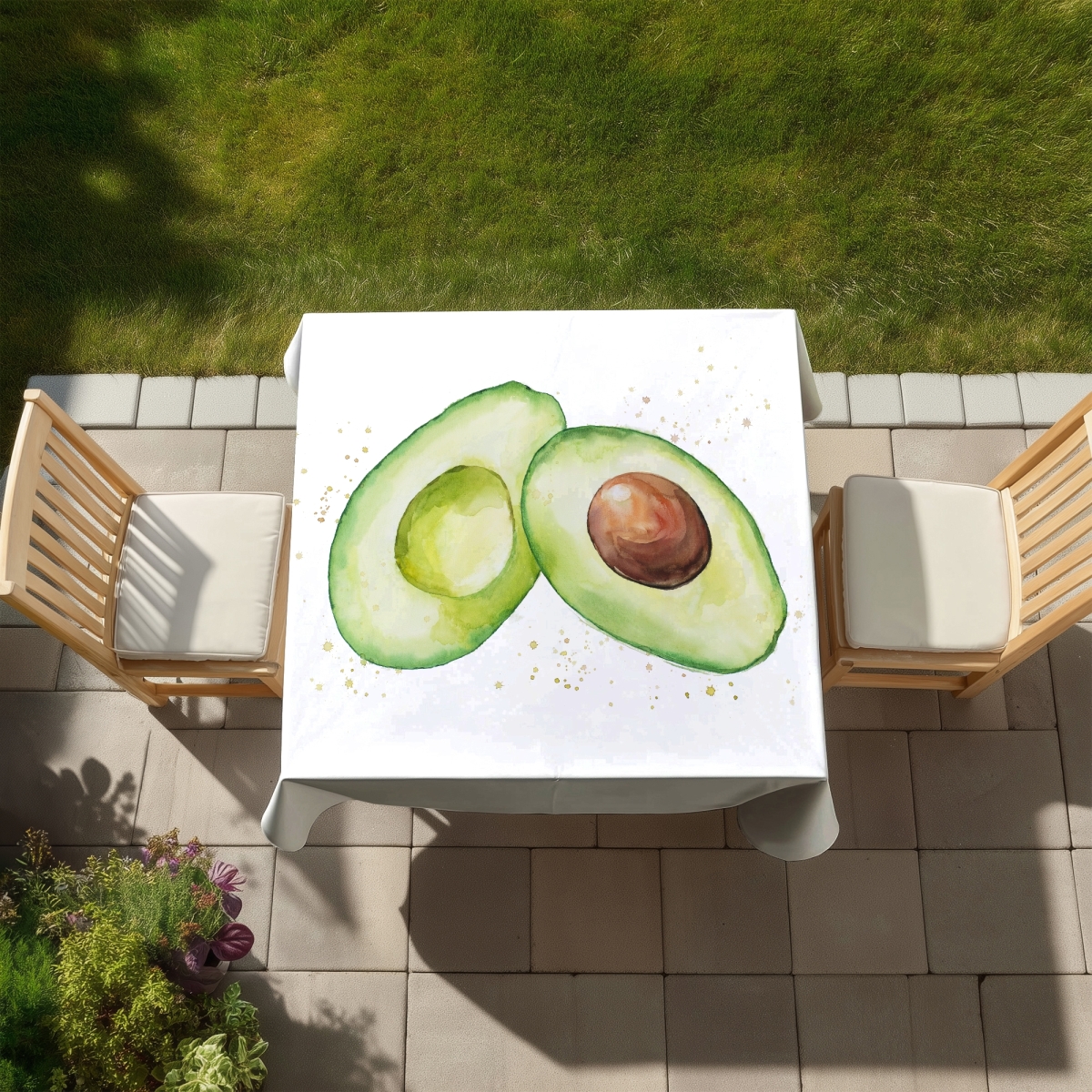 Picture of Begin Home Decor C1TC585886VH4X 58 x 58 in. Watercolor Open Avocado Tablecloth - Indoor & Outdoor Decor