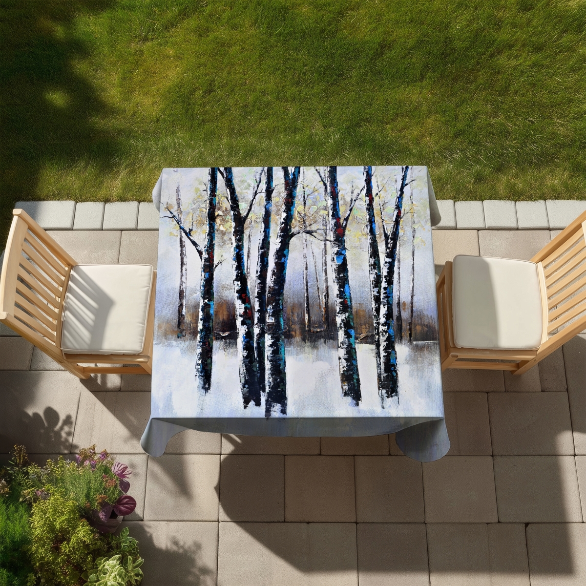 Picture of Begin Home Decor C1TC5858HOOS6Z 58 x 58 in. Frosted Trees Tablecloth - Indoor Outdoor Home Decor