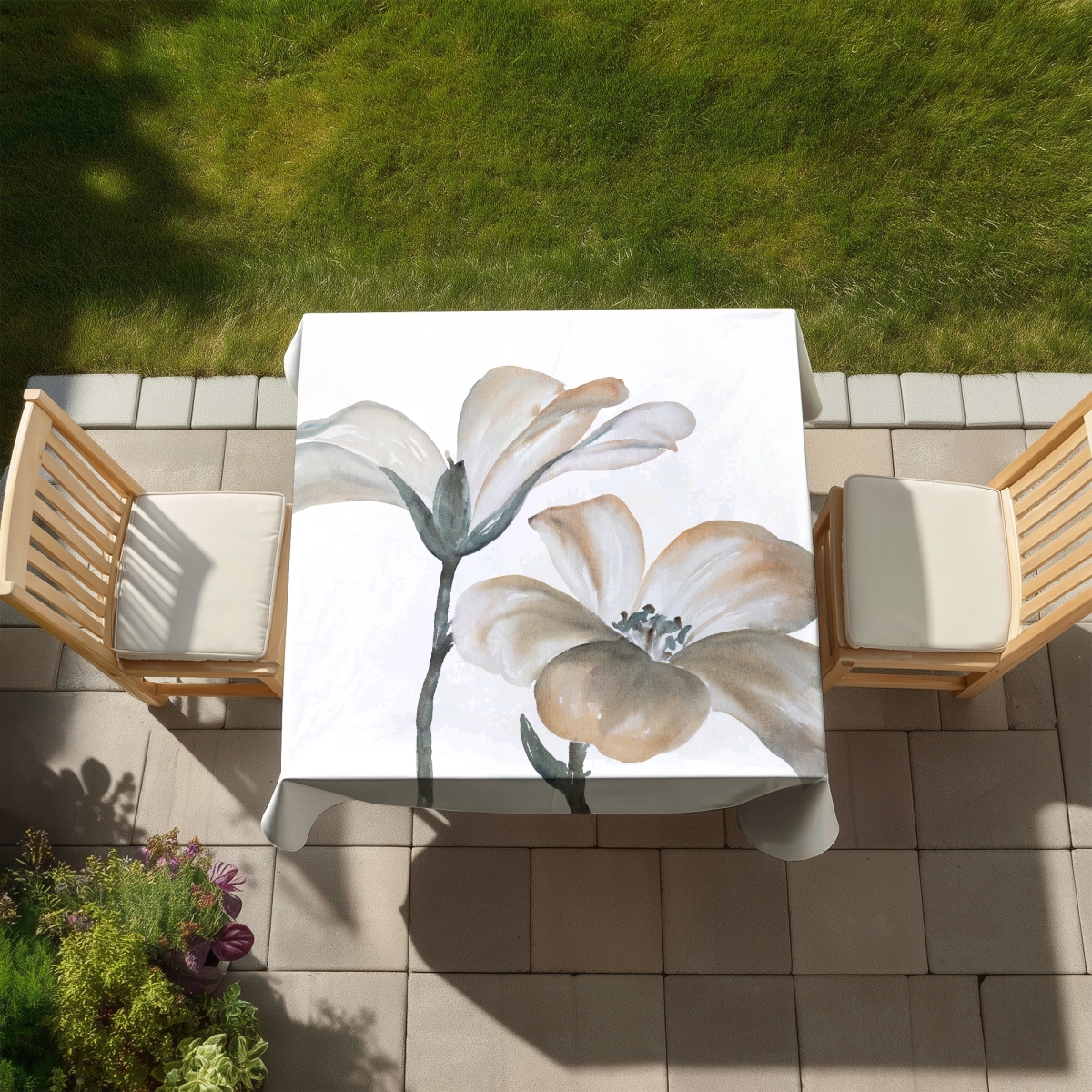 Picture of Begin Home Decor C1TC5858E4W60Q 58 x 58 in. Botanical Bedroom White Tablecloth - Desaturated Floral Decor