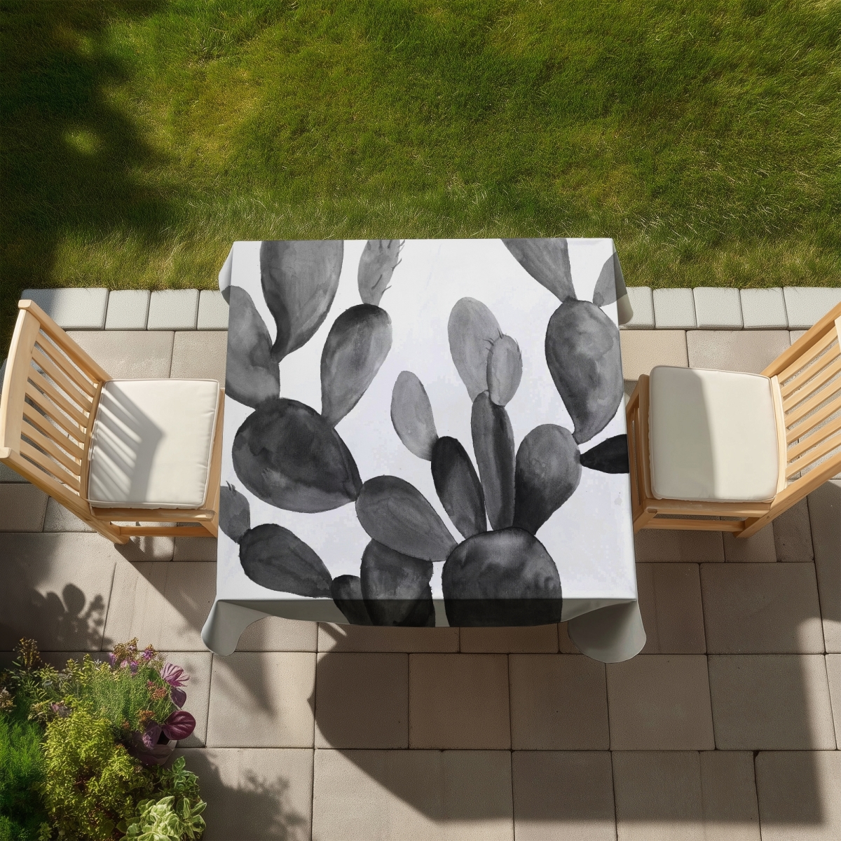 Picture of Begin Home Decor C1TC58584BJXWK 58 x 58 in. Grayscale Cactus Tablecloth - Exotic Floral Indoor Outdoor Decor