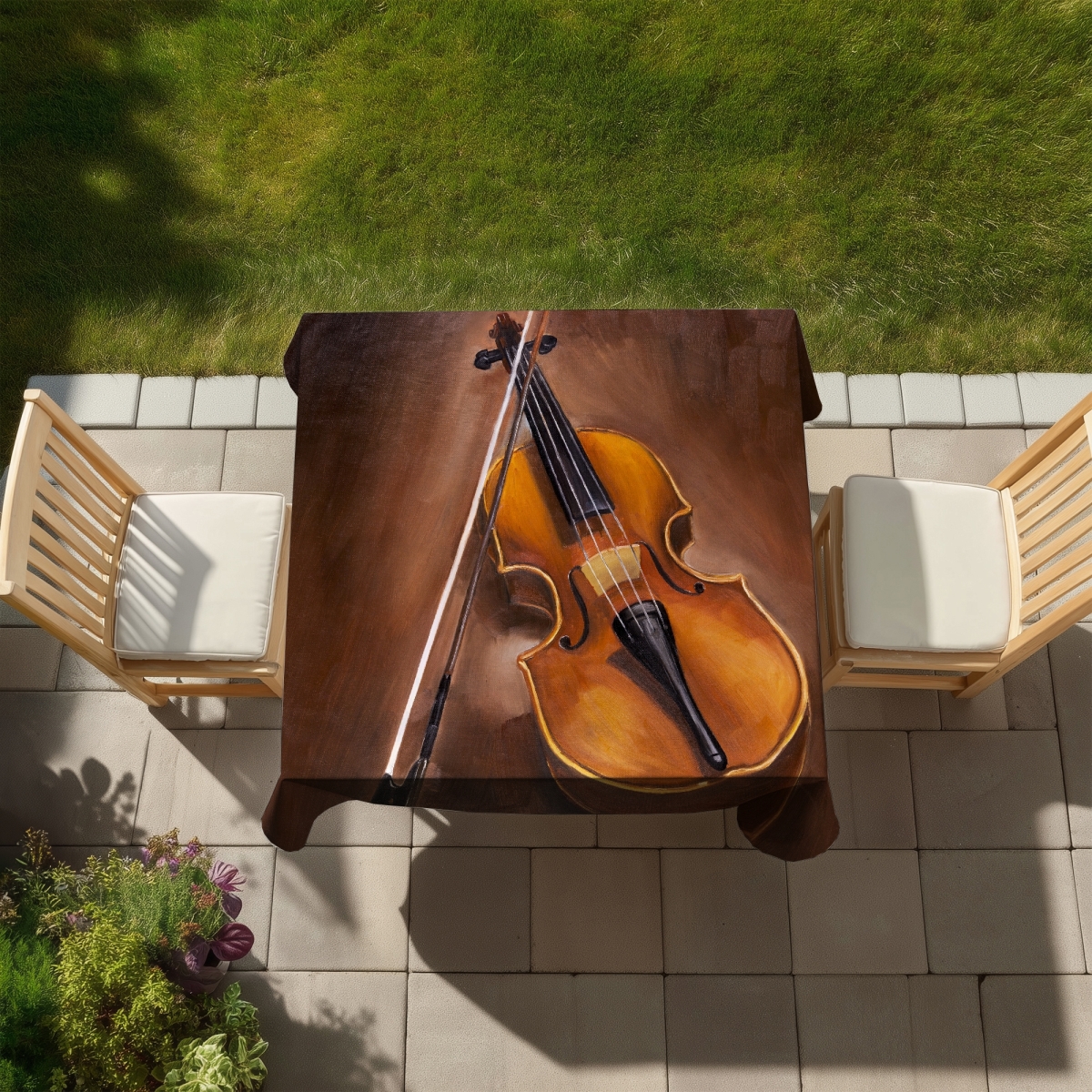 Picture of Begin Home Decor C1TC5858AP2RO8 58 x 58 in. Alto Violin Brown Instrument Tablecloth - Indoor & Outdoor Decor