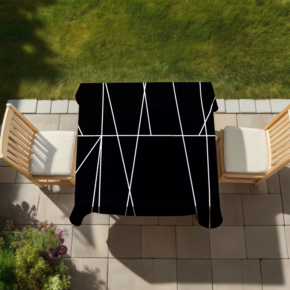 Picture of Begin Home Decor C1TC58583XQ77S 58 x 58 in. White Stripes Black Tablecloth - Indoor & Outdoor Home Decor