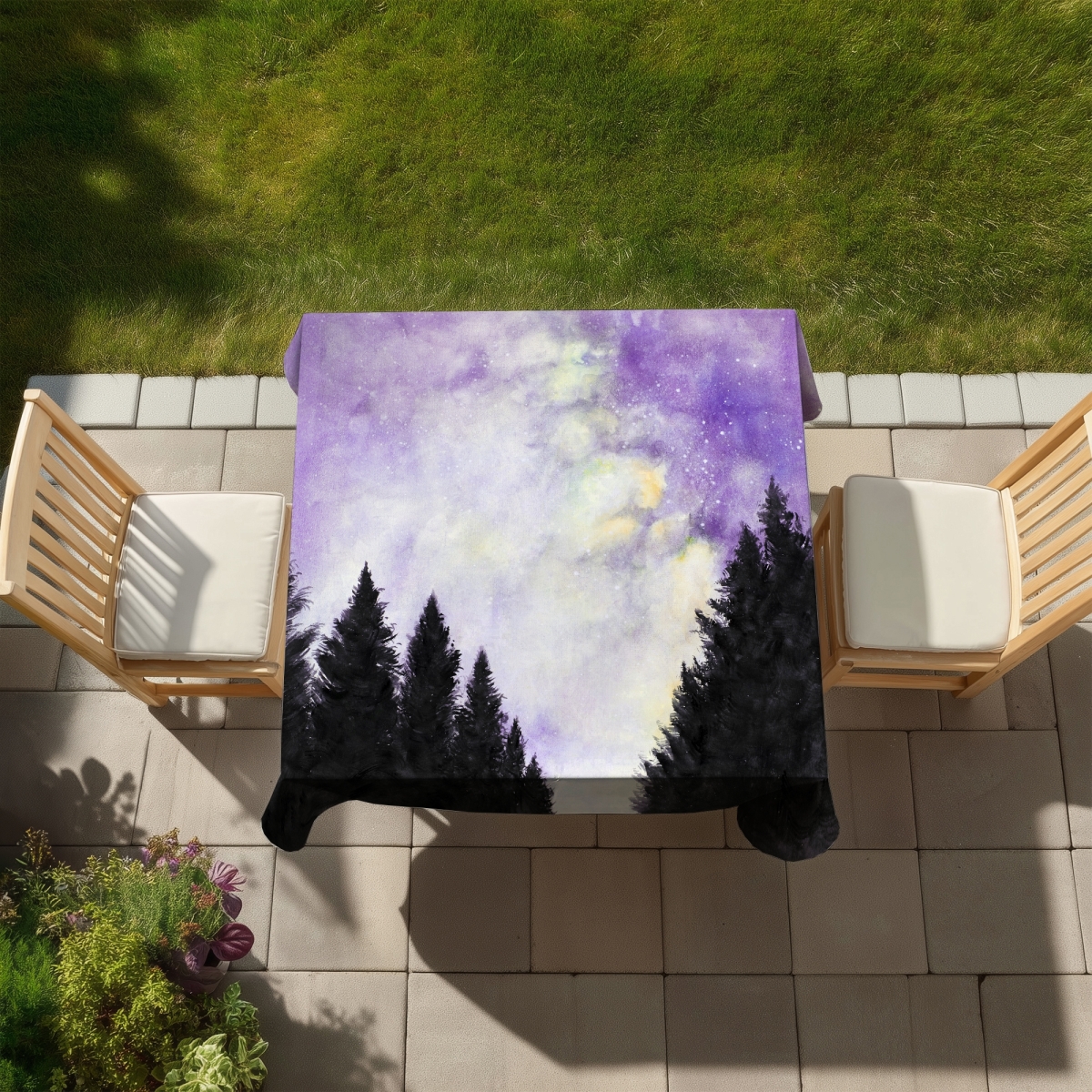 Picture of Begin Home Decor C1TC5858AMF6CF 58 x 58 in. Purple Starry Sky Tablecloth - Indoor Outdoor Home Decor