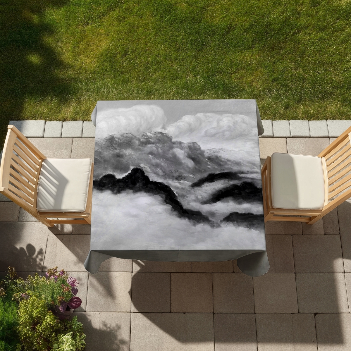 Picture of Begin Home Decor C1TC5858KGKKXQ 58 x 58 in. Gray Clouds Tablecloth - Indoor & Outdoor Home Decor - White Mountains