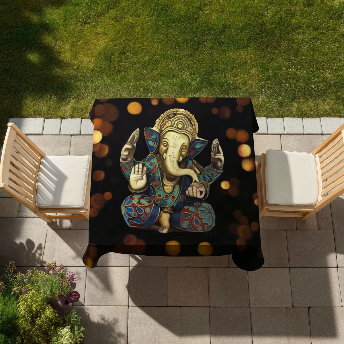 Picture of Begin Home Decor C1TC5858NFQ63Q 58 x 58 in. Ganesh Elephant Tablecloth - Indoor & Outdoor Decor - Asian Style