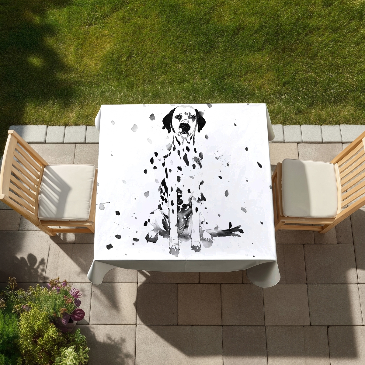 Picture of Begin Home Decor C1TC5858SSSWU8 58 x 58 in. Dalmatian Dog Tablecloth - Indoor Outdoor Pet Decor