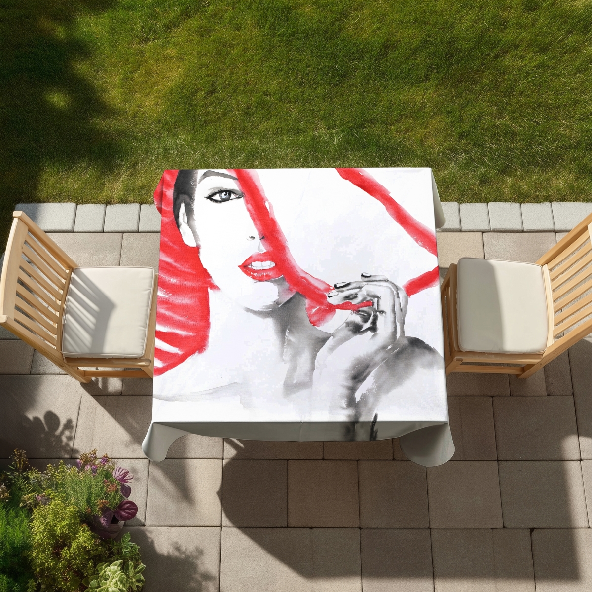 Picture of Begin Home Decor C1TC5858R9SOZO 58 x 58 in. Woman with Big Hat Tablecloth - Indoor & Outdoor Home Decor