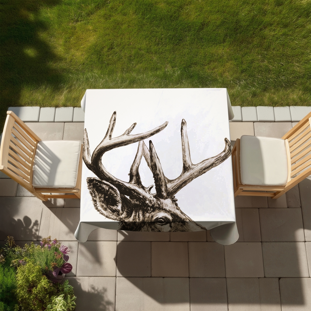 Picture of Begin Home Decor C1TC5858QD87SJ 58 x 58 in. Rustic Beige Tablecloth - Roe Deer Plume Sepia - Home Decor