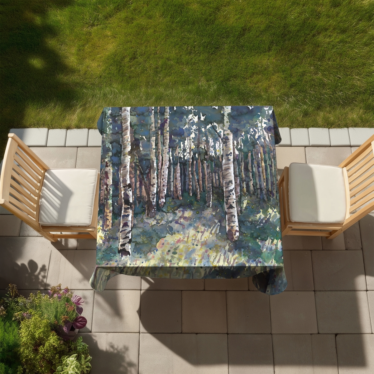 Picture of Begin Home Decor C1TC5858MML3Q4 58 x 58 in. Blue Trees Birches Tablecloth - Indoor & Outdoor Home Decor
