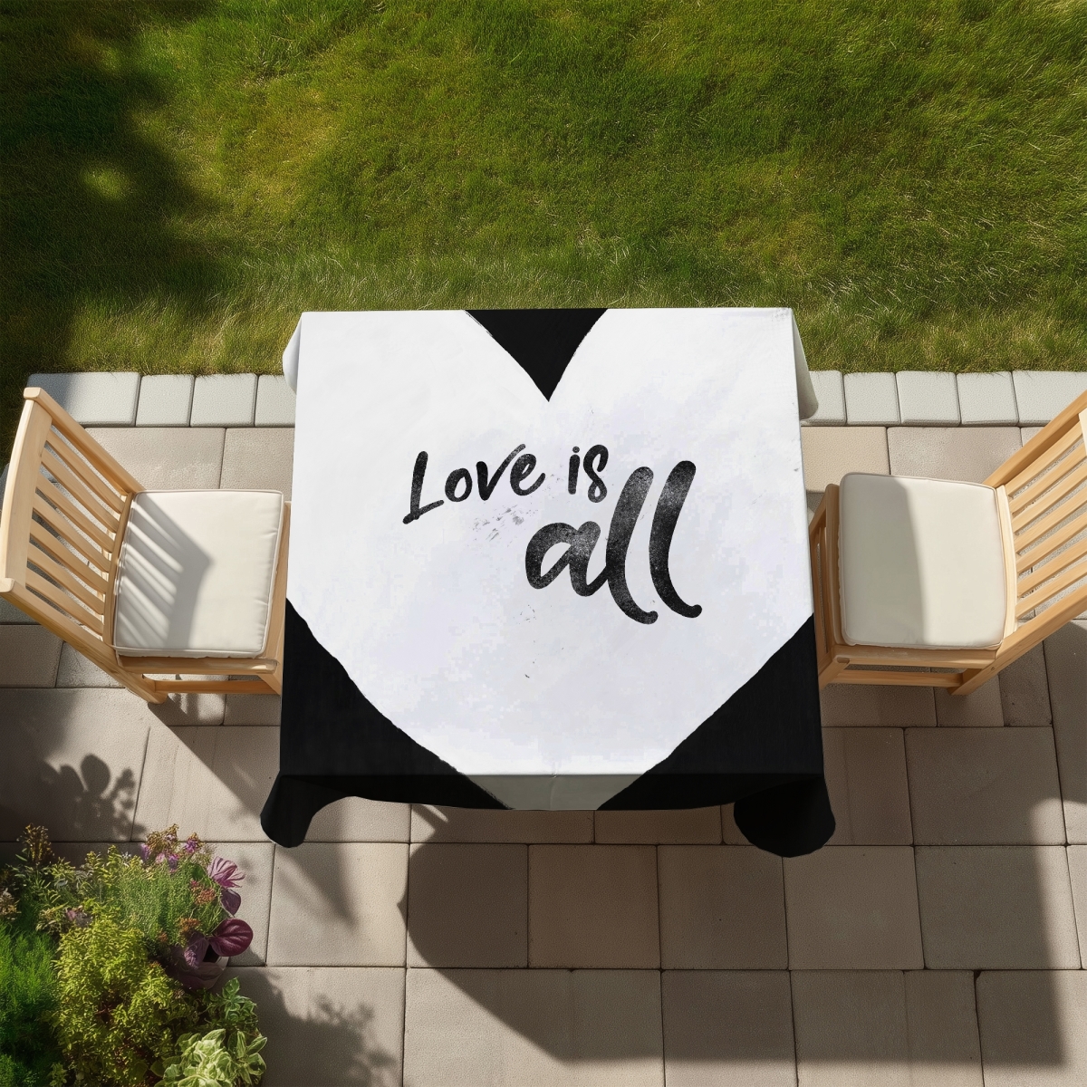 Picture of Begin Home Decor C1TC58584O596O 58 x 58 in. Love Is All Monochrome White Shapes Tablecloth - Indoor & Outdoor