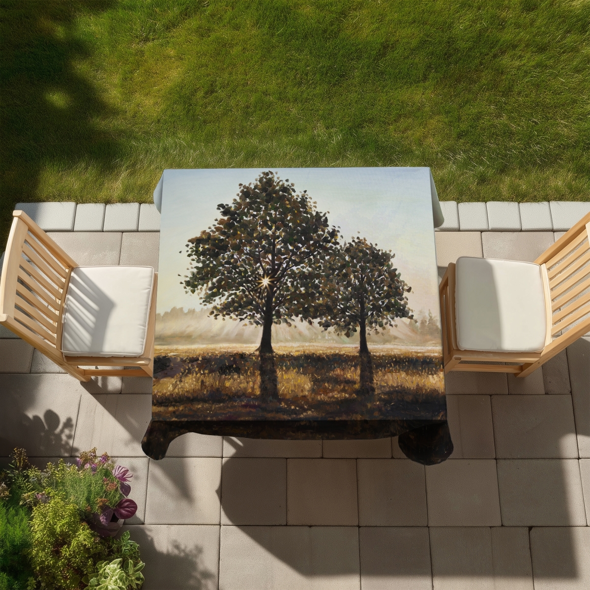 Picture of Begin Home Decor C1TC58584K1N3K 58 x 58 in. Rustic Brown Trees Tablecloth - Indoor & Outdoor Home Decor