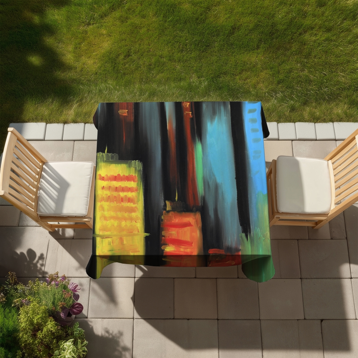 Picture of Begin Home Decor C1TC58584O4WTX 58 x 58 in. Contemporary Abstract Building Tablecloth - Indoor & Outdoor Decor