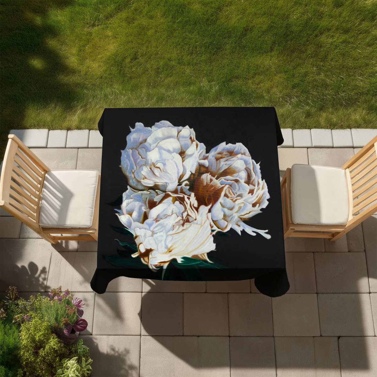 Picture of Begin Home Decor C1TC585819UI5B 58 x 58 in. Blooming Peonies Tablecloth - Romantic Floral Indoor & Outdoor Decor